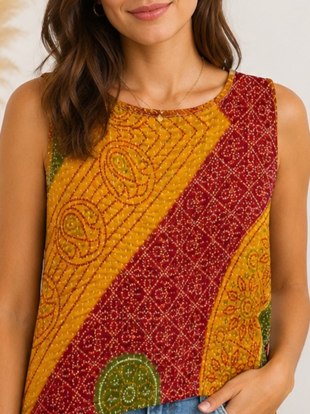 Kantha Bae Reversible Patchwork Crop Top Boho Festival Tank Cotton Lagenlook